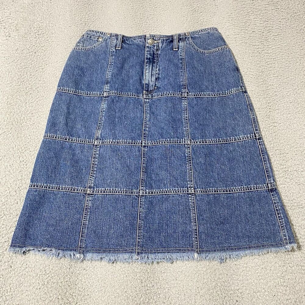 Gloria Vanderbilt Denim Skirt Womens 8 / 30 Blue Patchwork Y2K Western Cottage
